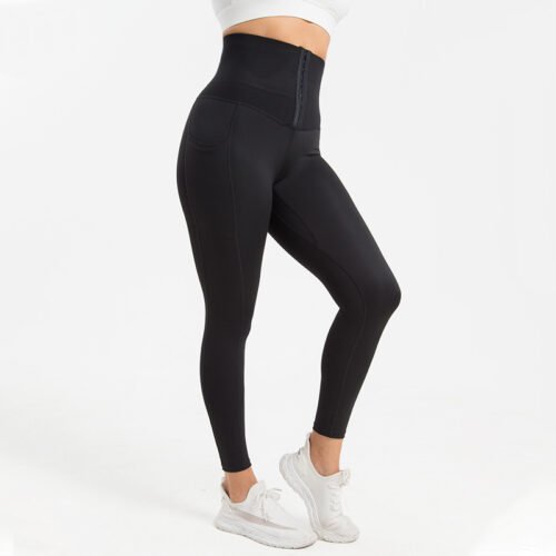Breasted Yoga Pants Pockets Large Size Abdomen  Pants Sports Tight Yoga Body Shaper Pants