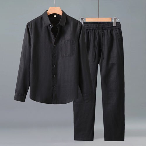Lightweight Casual Solid-color Pure Linen Set