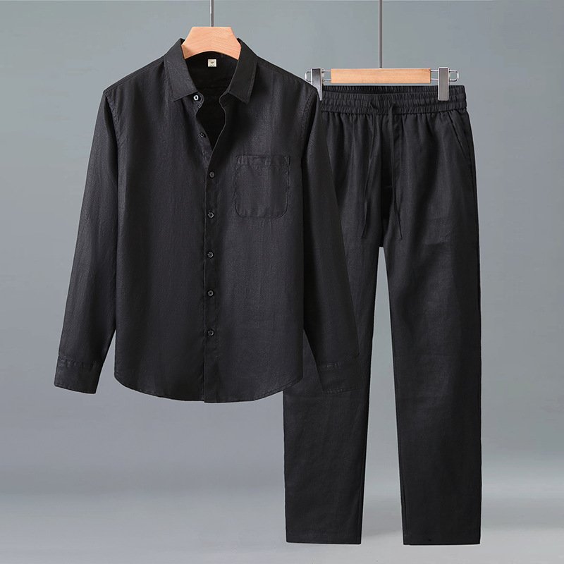 Lightweight Casual Solid-color Pure Linen Set