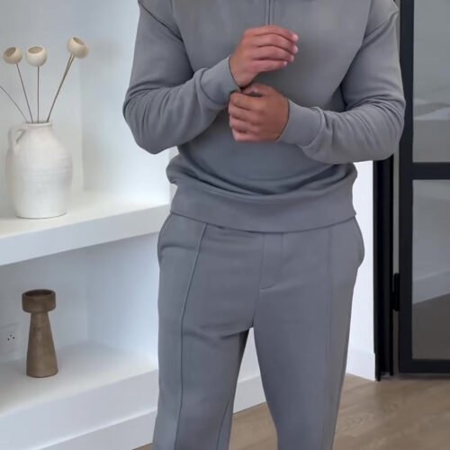 Half-Zip Polo Neck Sweatshirt & Slim Flare Pants Set