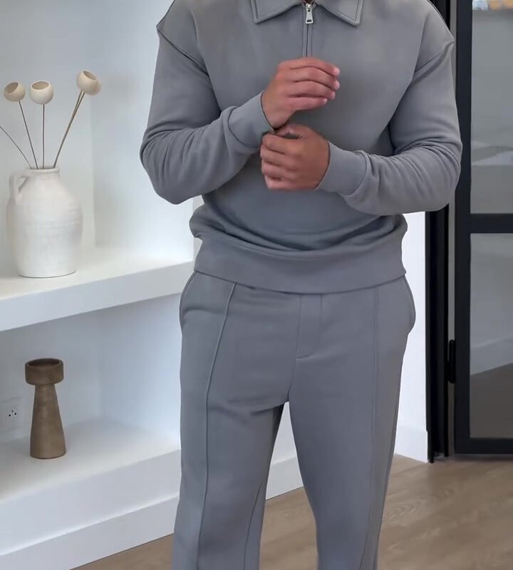 Half-Zip Polo Neck Sweatshirt & Slim Flare Pants Set