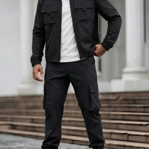 Mens Long-Sleeve Zip-Up Top And Pants Casual Workwear Set