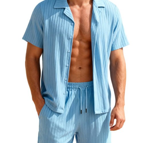 Casual Button-Down Shirt And Mens Shorts Set