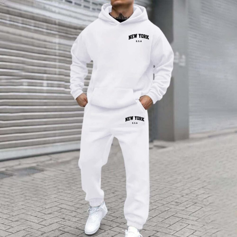 Mens Fleece-Lined Hooded Printed Sweatshirt And Hoodie Set