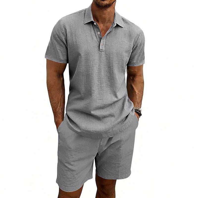 Linen Casual Mens Loose Short-Sleeve Shorts Set