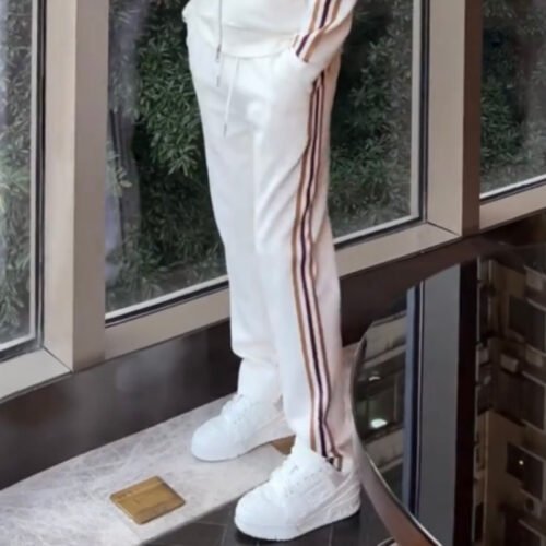 Affordable Luxury Patchwork Striped Casual Sports Suit High-End Stand-Up Collar Jacket And Pants Two-Piece Set