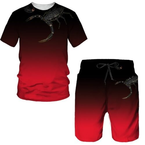 3D digital printed men's casual short sleeved shorts set
