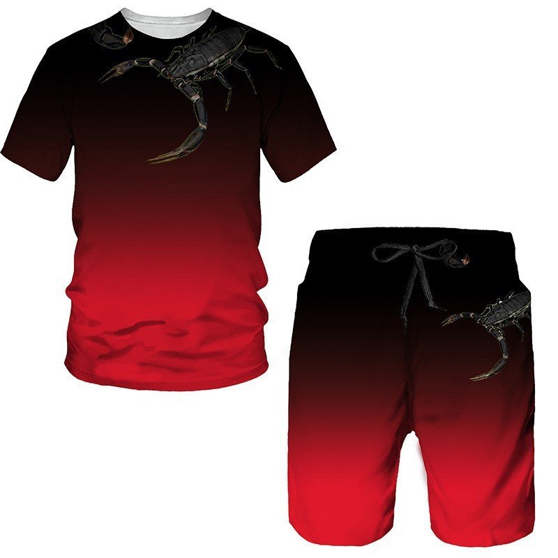 3D digital printed men's casual short sleeved shorts set