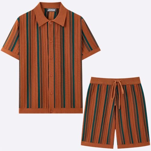 Men's Casual Short-Sleeve Knitted Two-Piece Set