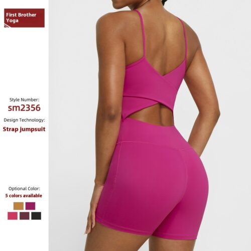 Thin Strap Yoga Clothes Shorts Suit Nude Feel One-piece Workout Top