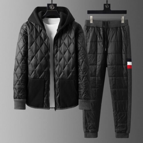 Winter Hooded Cardigan And Padded Cotton Jacket TwoPiece Set