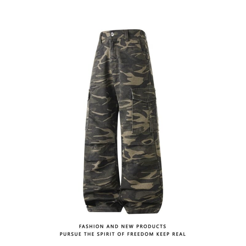 Workwear Camo Casual Pants Mens Straight-Leg Wide-Leg Trousers