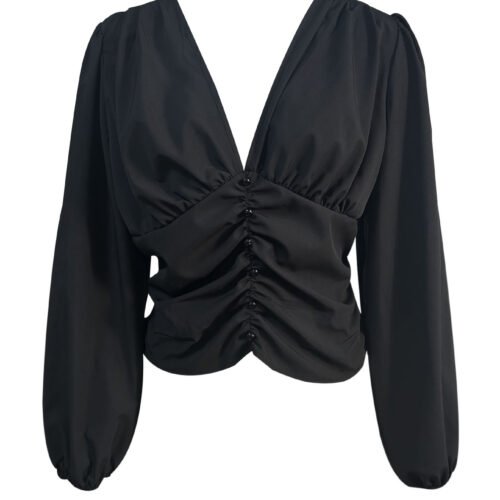 Spring New Arrival Solid-Color Sexy V-Neck Waist-Cinching Top