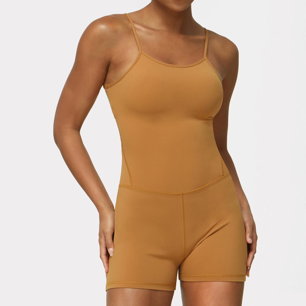 Thin Strap Yoga Clothes Shorts Suit Nude Feel One-piece Workout Top