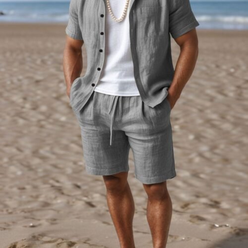 Men's Casual Linen Loose-Fit Button-Up Shirt With Lapel Collar
