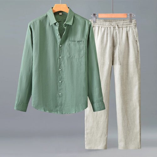 Lightweight Casual Solid-color Pure Linen Set