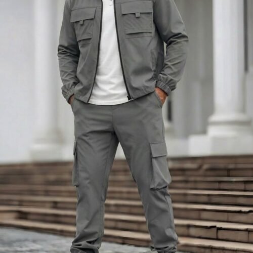 Mens Long-Sleeve Zip-Up Top And Pants Casual Workwear Set