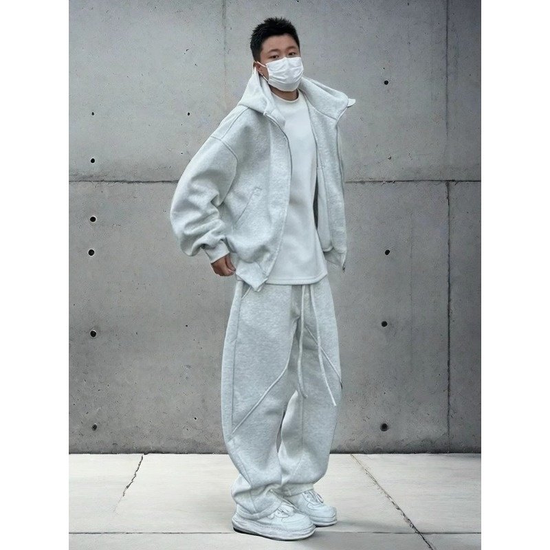 Thickened Casual Sportswear Set For Men Loose Fitting Hooded Jacket And Matching Pantstwo Piece Set