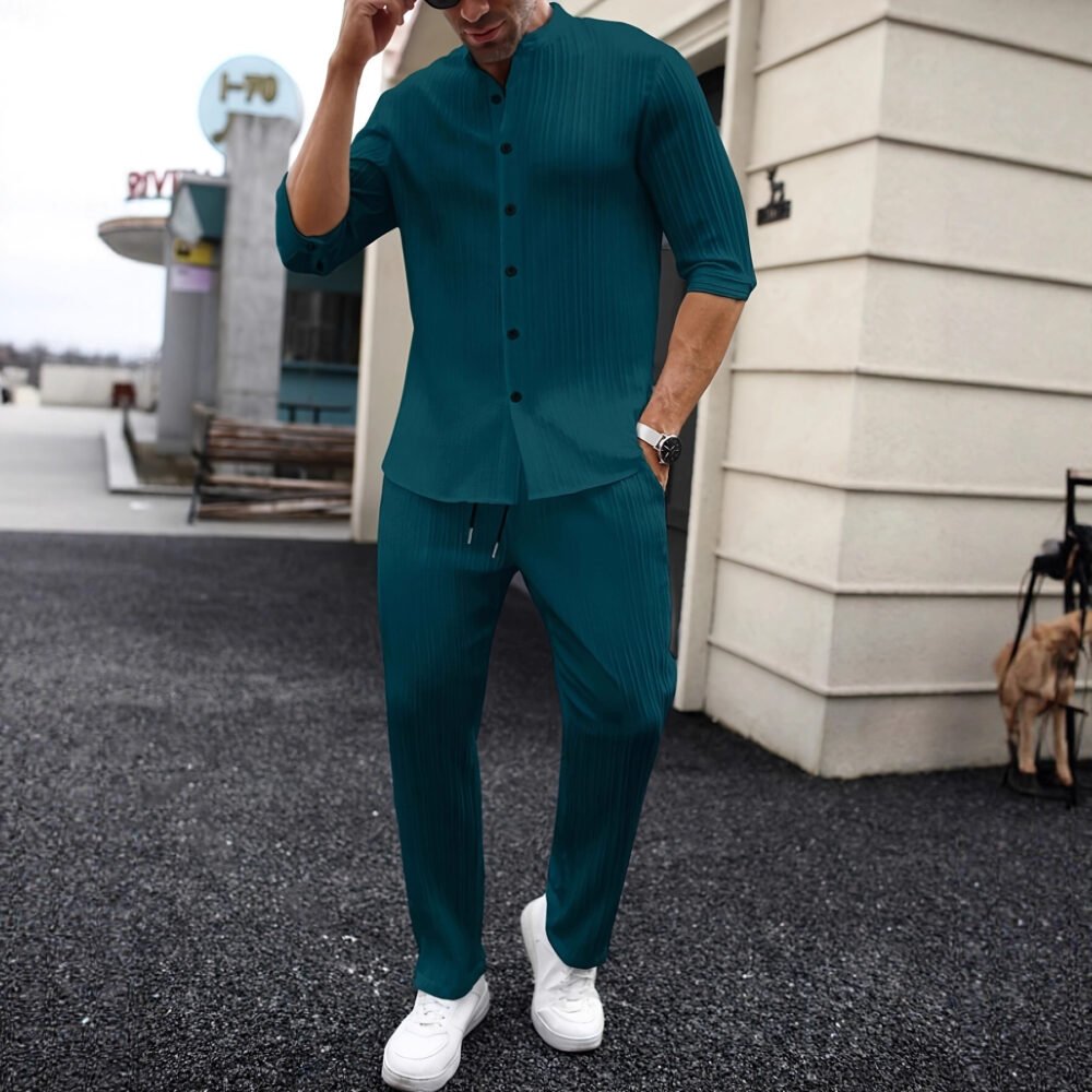Mens Solid-Color SpringSummer Shirt And Pants Set