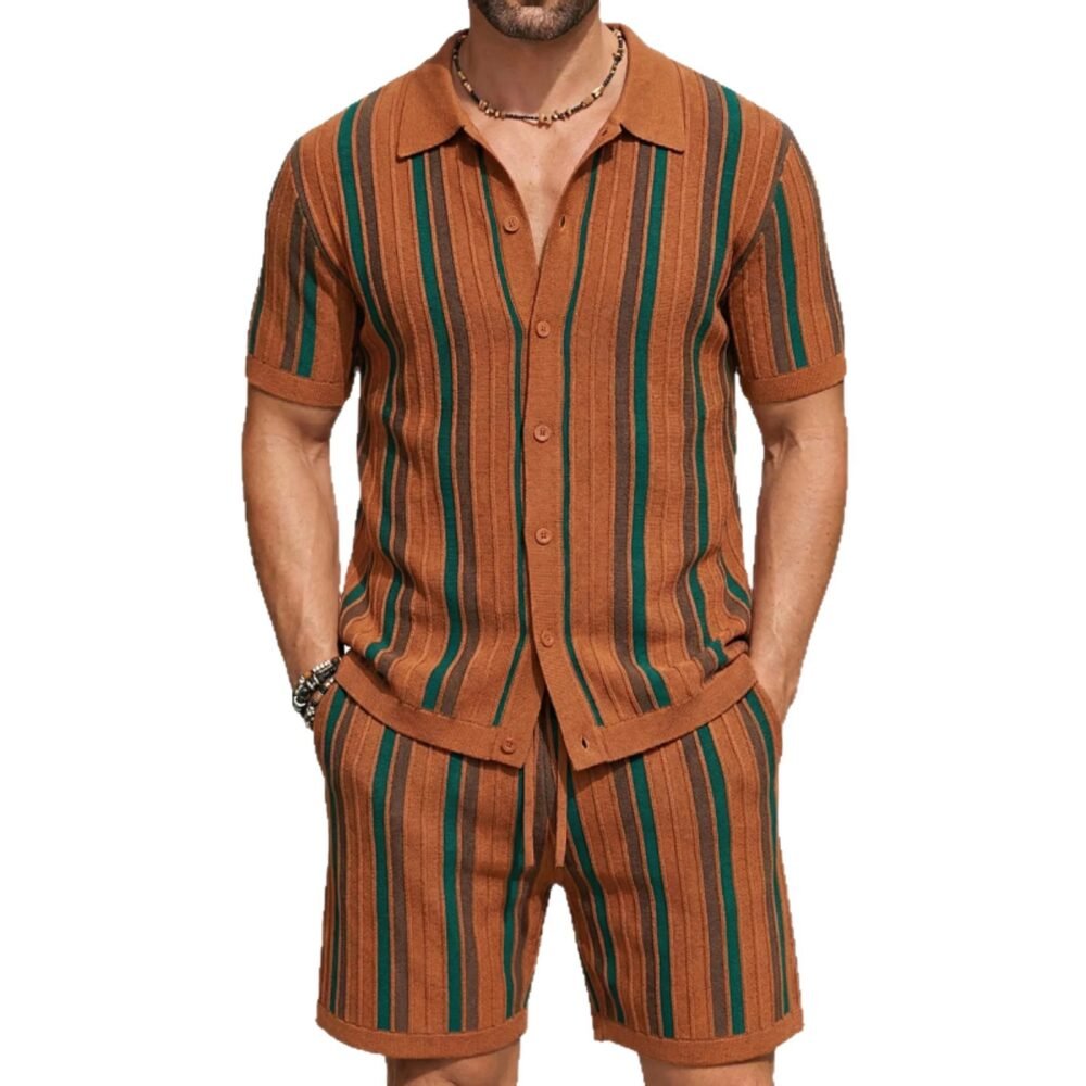 Men's Casual Short-Sleeve Knitted Two-Piece Set
