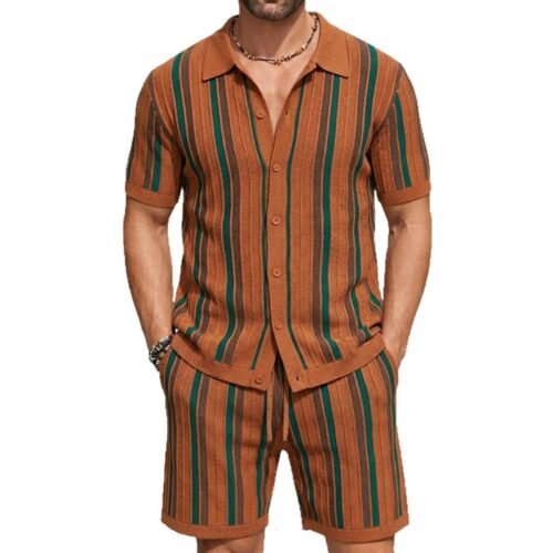 Men's Casual Short-Sleeve Knitted Two-Piece Set