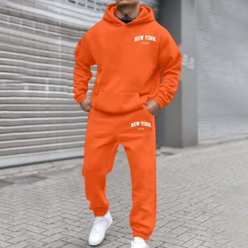 Mens Fleece-Lined Hooded Printed Sweatshirt And Hoodie Set