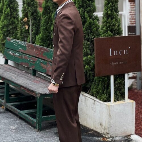 Retro Ribbed Double-breasted Suit
