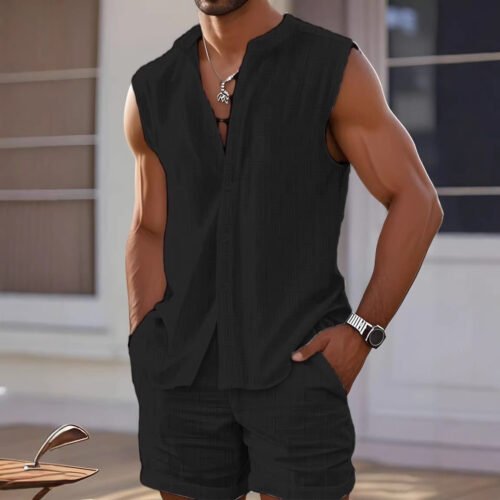 Men's Casual Sleeveless Sportswear Set With Crew Neck