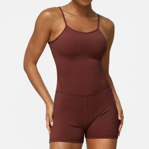Thin Strap Yoga Clothes Shorts Suit Nude Feel One-piece Workout Top