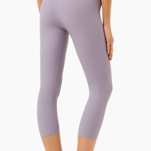 Ribbed High Waist Slim Yoga Pants Contrasting Color Waist