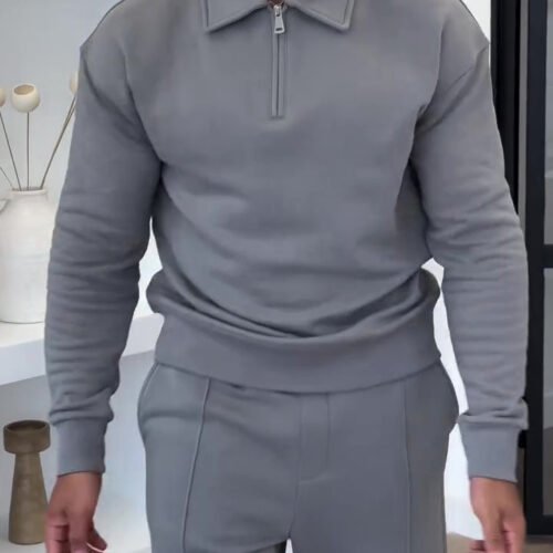 Half-Zip Polo Neck Sweatshirt & Slim Flare Pants Set