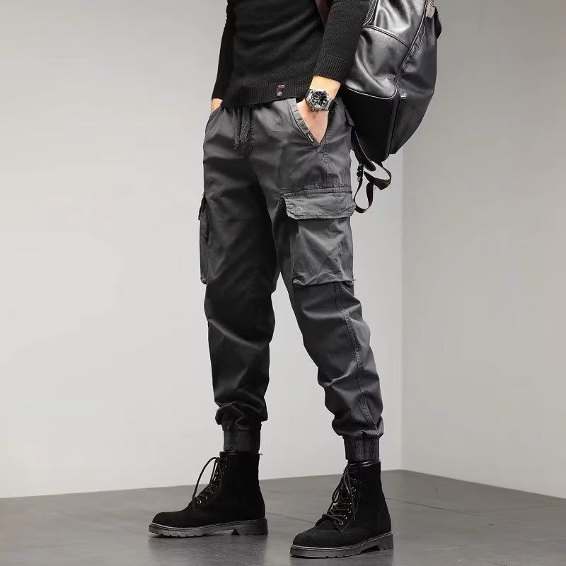 0e6f2b0b-f207-4d6c-8940-3bef63d141da.jpg Men's Cropped Tooling Spring And Autumn Loose-fitting Casual Ankle-banded Trousers Multi-pocket