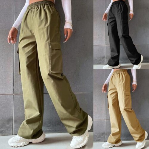 1d1340d8-dfb3-4b74-9a50-356f8c946dcb.jpg Women's Fashion Solid Color High Waist Flip Workwear With Pocket Pants