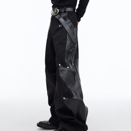 20612479-b3b7-42e3-a2a4-5d6aefab0c38.jpg Niche Structured Leather Patchwork Flame Rivet Trousers