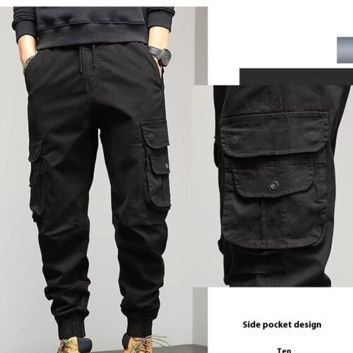 21ae803e-ae10-46cd-a267-7f1572fd247d.jpg Men's Cropped Tooling Spring And Autumn Loose-fitting Casual Ankle-banded Trousers Multi-pocket