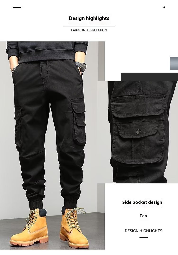 21ae803e-ae10-46cd-a267-7f1572fd247d.jpg Men's Cropped Tooling Spring And Autumn Loose-fitting Casual Ankle-banded Trousers Multi-pocket