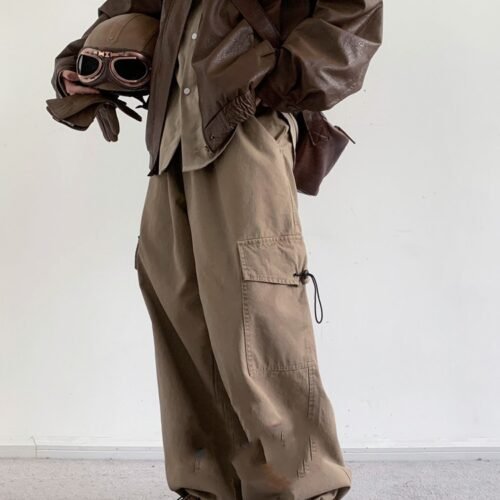 Autumn Style Retro Wide Leg Basic Workwear Pants