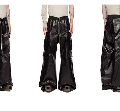 Bright Coated Wide Legged Black Casual Pants