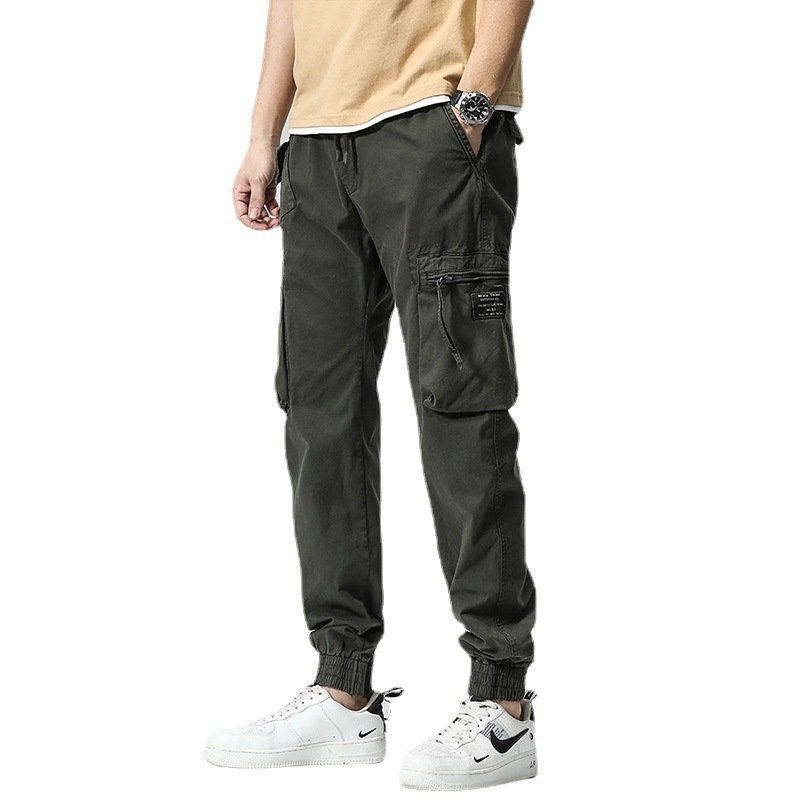 25d42e3f-726d-4588-b68e-bcbe7c7dab81.jpg Casual Pants Trendy Brand Elastic Waist Men's Youth Simple Pure Cotton Multi-pocket Work Pants Trousers Ankle-tied