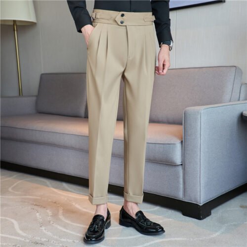 25df95d1-b67a-4d5e-a95f-252b41808ca7.jpg Men's Mid High Waisted Drape Style Long Casual Pants