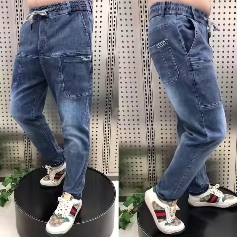 Spring Plus Size Loose Straight Casual Pants Solid Color Denim Trousers