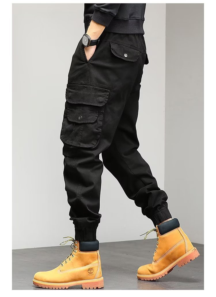 2f12b29e-93dc-44ff-94d4-0abf3e3a2c46.jpg Men's Cropped Tooling Spring And Autumn Loose-fitting Casual Ankle-banded Trousers Multi-pocket