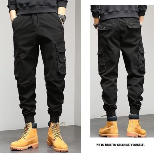 373822ff-678c-4339-b82a-d8bbd050ea82.jpg Men's Cropped Tooling Spring And Autumn Loose-fitting Casual Ankle-banded Trousers Multi-pocket