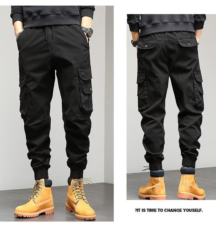 373822ff-678c-4339-b82a-d8bbd050ea82.jpg Men's Cropped Tooling Spring And Autumn Loose-fitting Casual Ankle-banded Trousers Multi-pocket