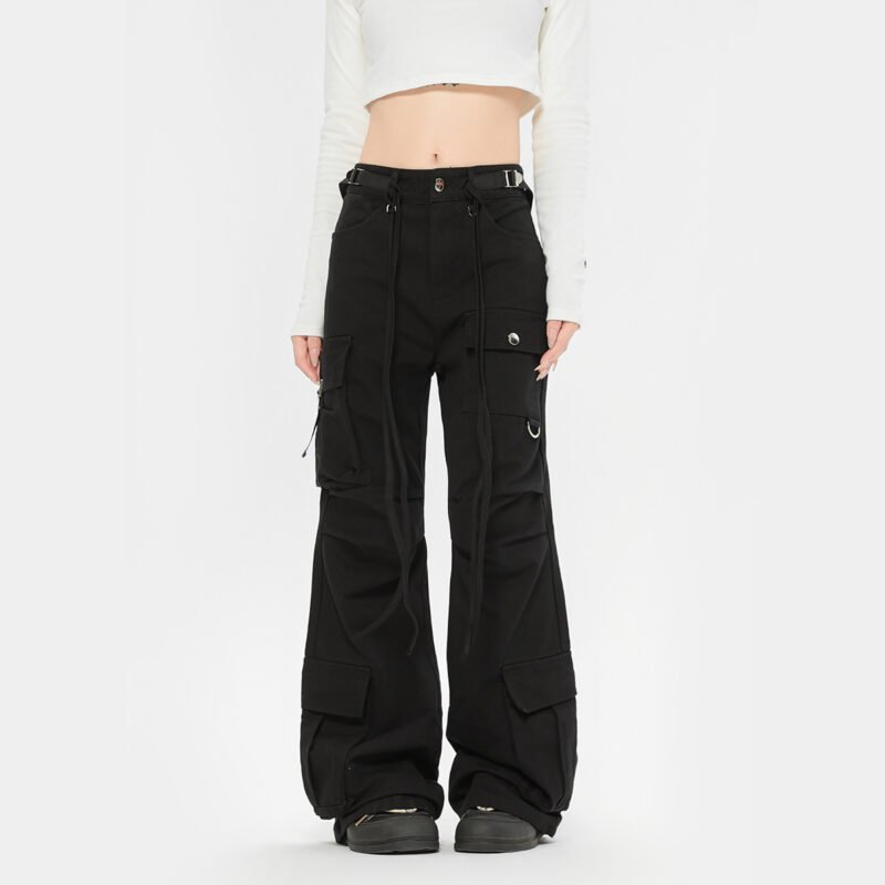Retro Lace-up Decoration Autumn And Winter Cargo Pants