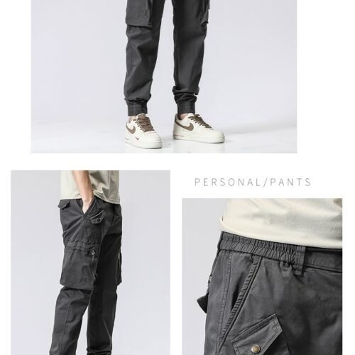 3d27c936-a178-4d92-9ce6-13a49133c4ad.jpg Casual Pants Trendy Brand Elastic Waist Men's Youth Simple Pure Cotton Multi-pocket Work Pants Trousers Ankle-tied