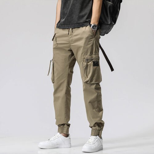42b624ae-774e-4c15-95e7-3f1f180d7d41.jpg Casual Pants Trendy Brand Elastic Waist Men's Youth Simple Pure Cotton Multi-pocket Work Pants Trousers Ankle-tied