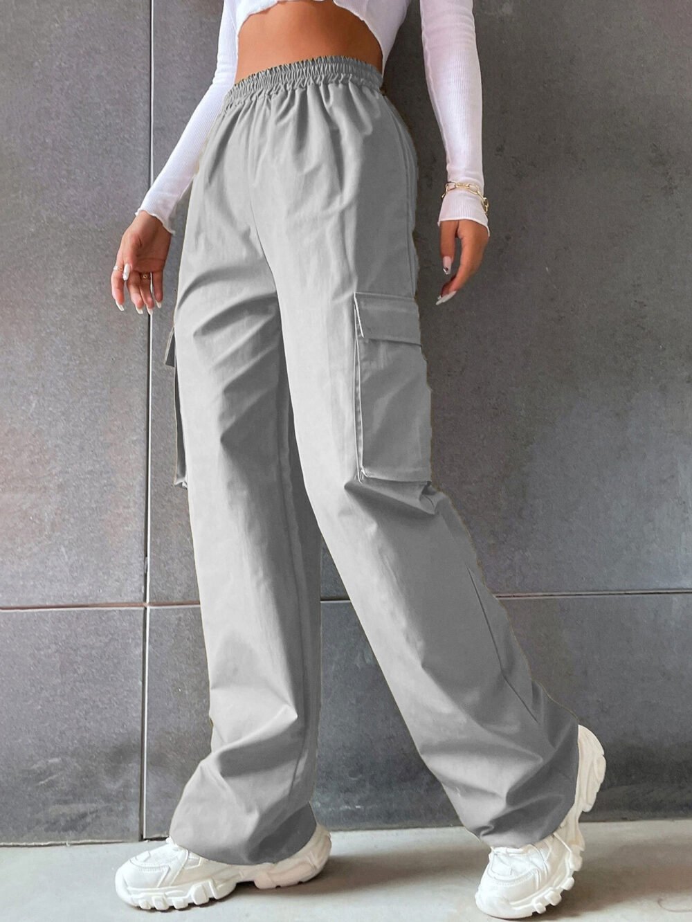 4f6f5b49-18d2-4f97-b996-449c4c892f23.jpg Women's Fashion Solid Color High Waist Flip Workwear With Pocket Pants