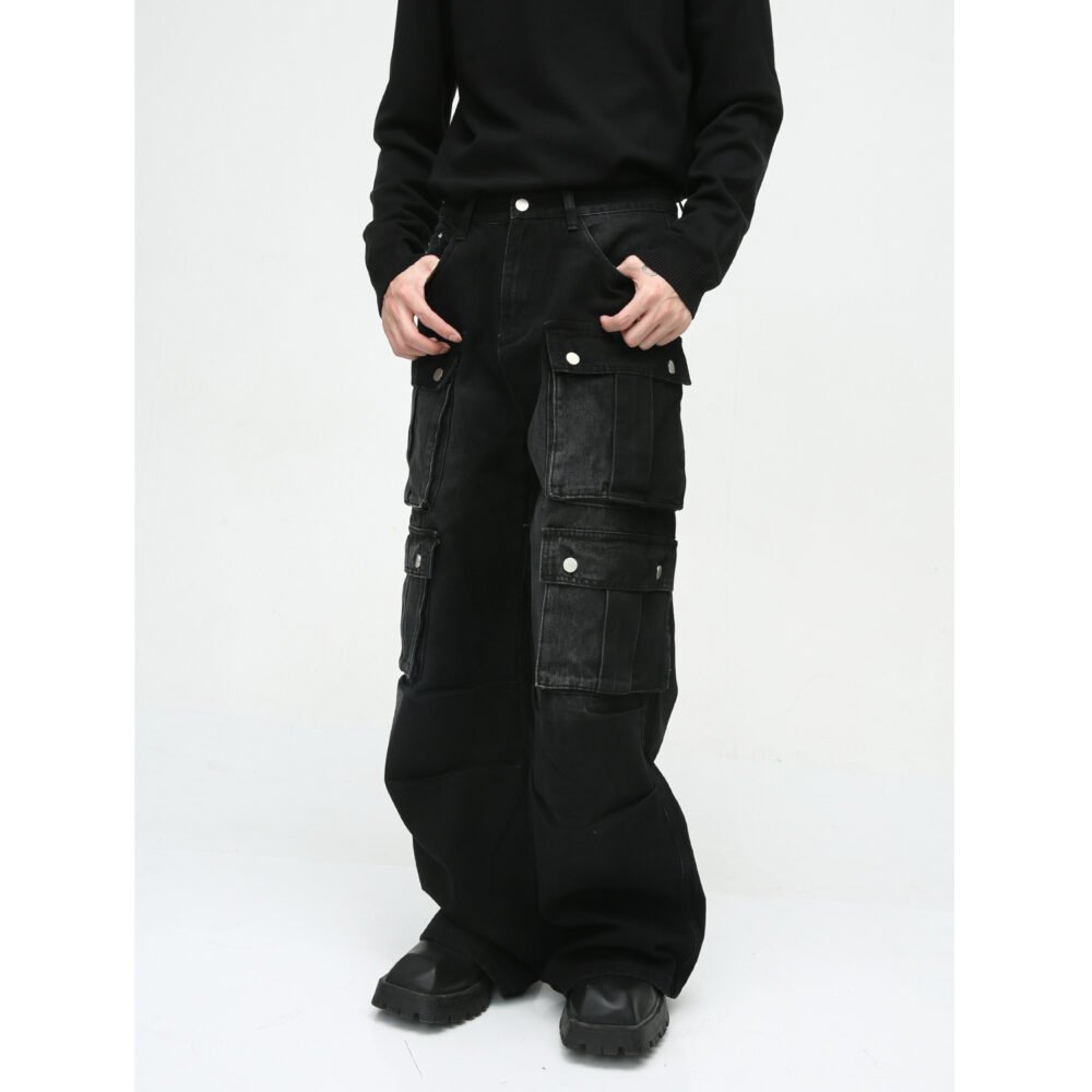 5b6fbcb7-04a7-44cc-9388-aeb1eb88e7ac.jpg New Niche Retro Multi-pocket Design Tooling Wide Leg Jeans