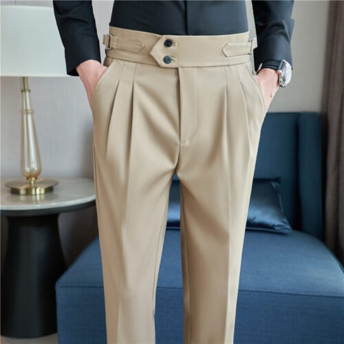 68902b73-0bc6-4e15-bc9c-d88481de97cf.jpg Men's Mid High Waisted Drape Style Long Casual Pants
